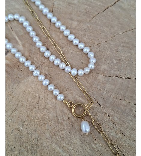 Perly a ocelový řetízek