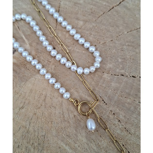 Perly a ocelový řetízek