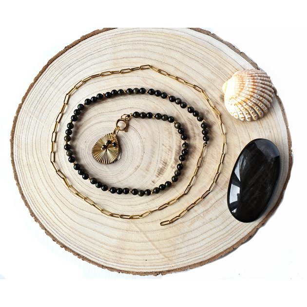 Obsidián a achát a přívěšek lístek