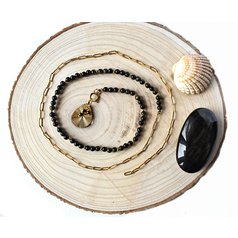 Obsidián a achát a přívěšek lístek